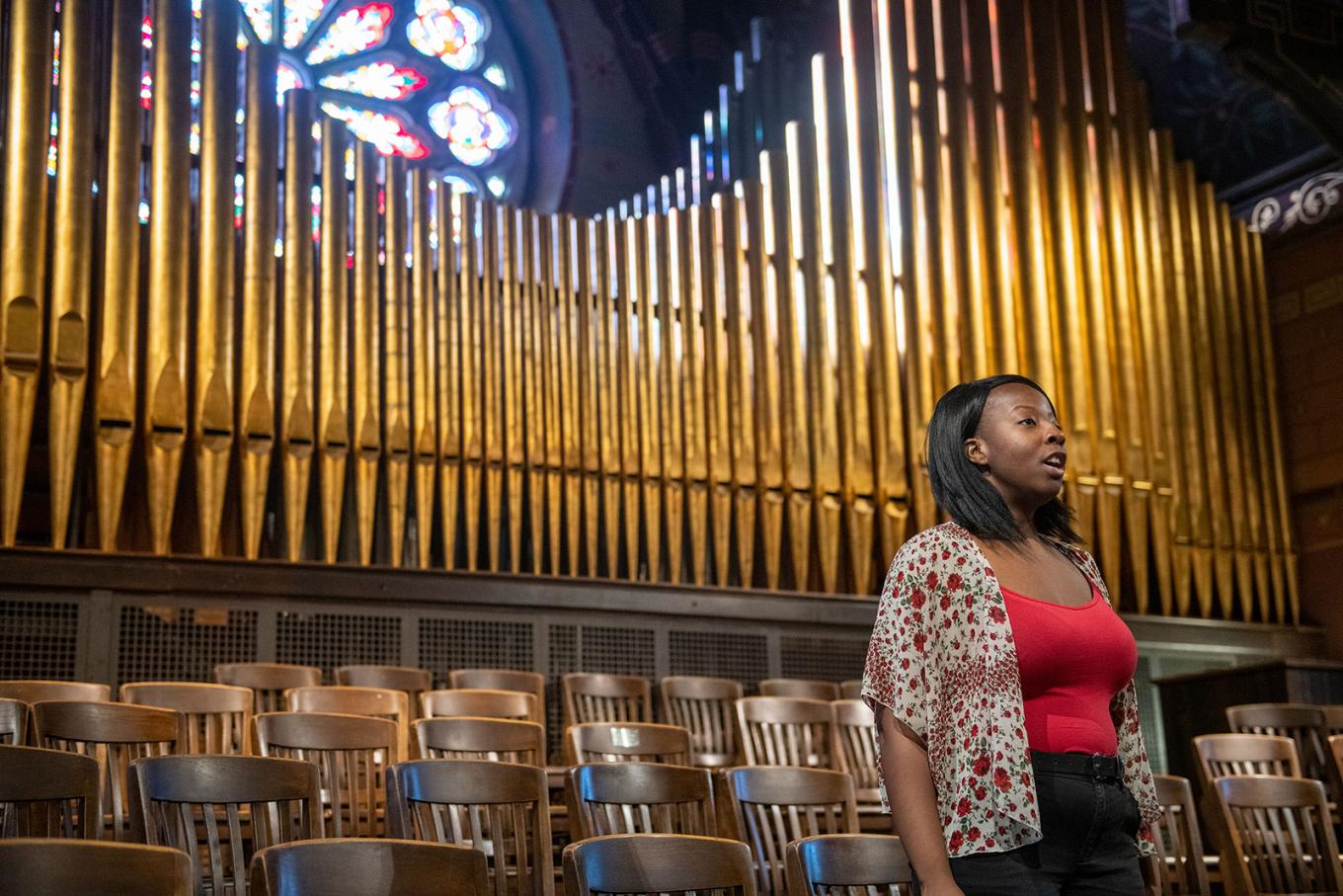 Grace sings in Sage Chapel