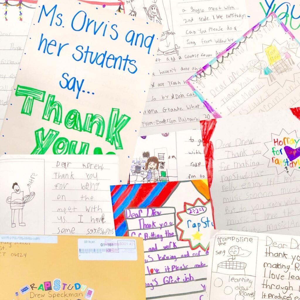 A collage of thank you letters written by students