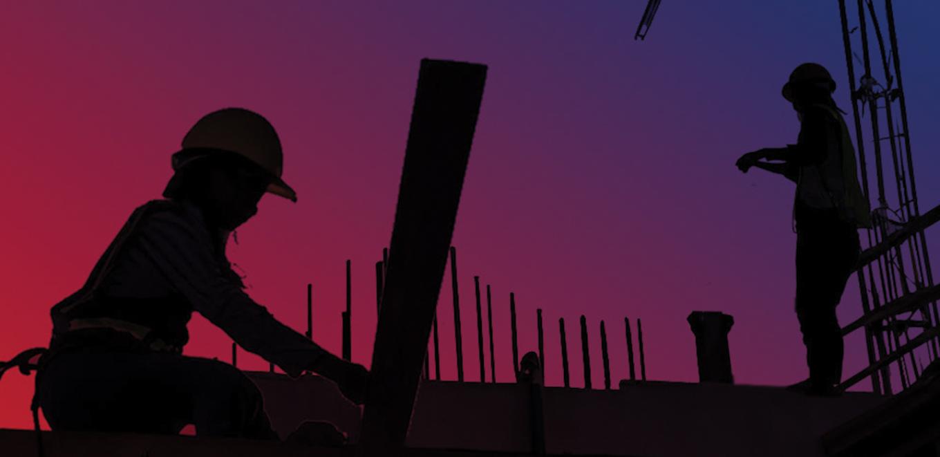 illustration of worker silhouettes on the top of a building under construction