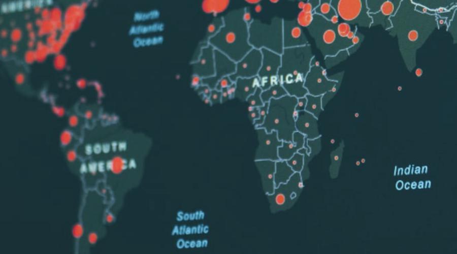 Map illustrating the spread of Covid-19 in the global south