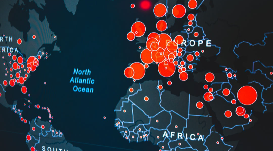 Map showing the spread of the Covid-19 virus in Europe