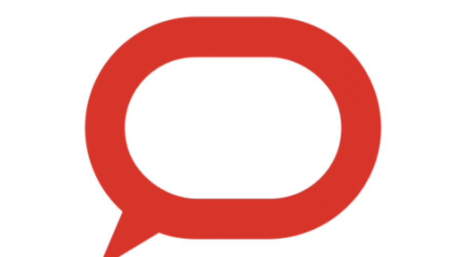 Red speech bubble, logo for The Conversation