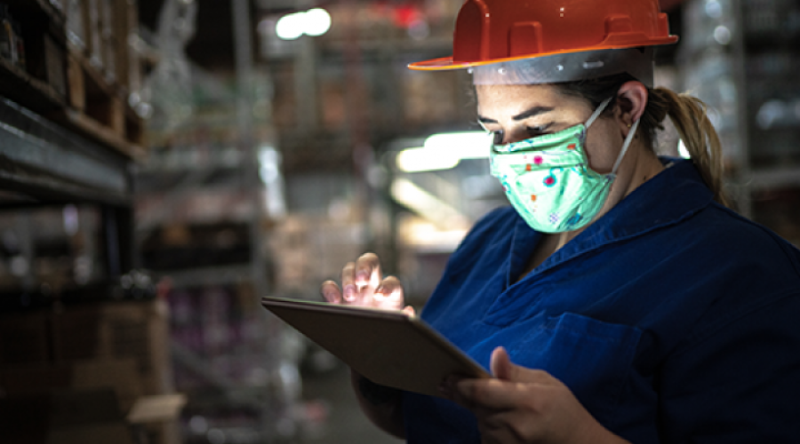 Worker with hard hat