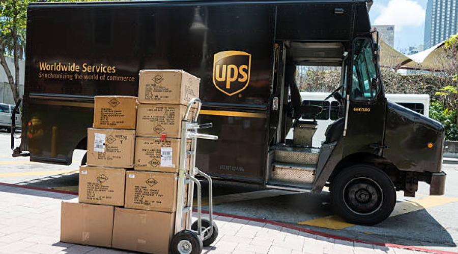 A UPS delivery truck.