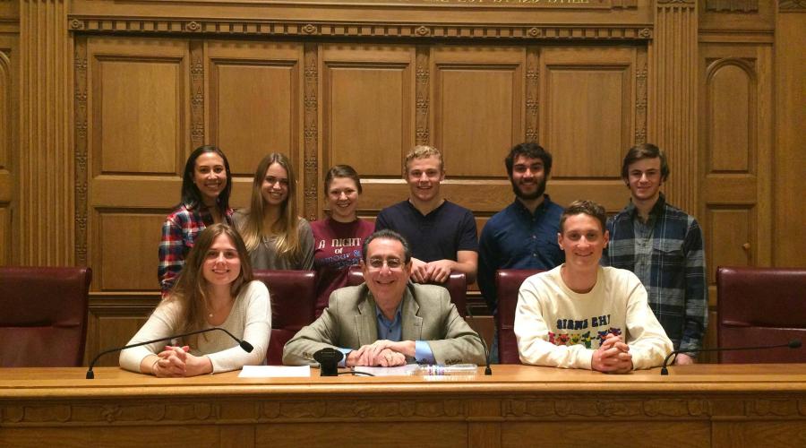 Eliot Schuman ’75 with members of the Mock Trial Association