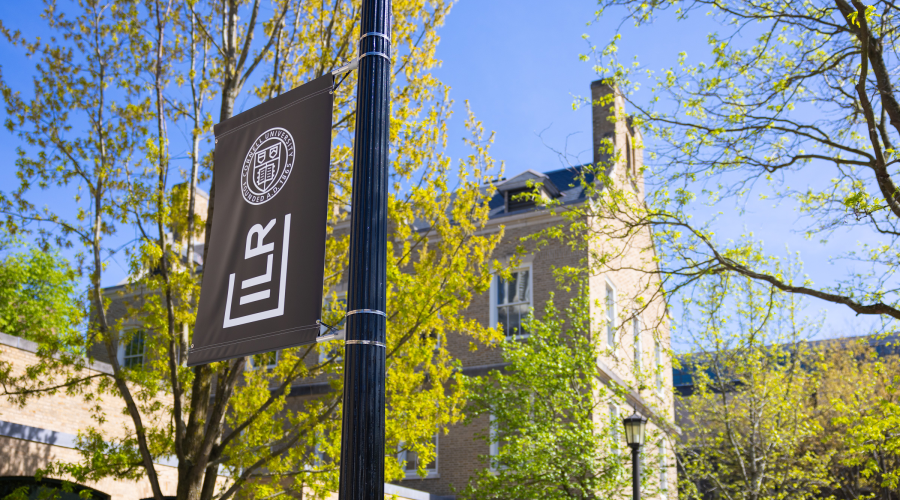 The ILR banner hanging outside Ives Hall