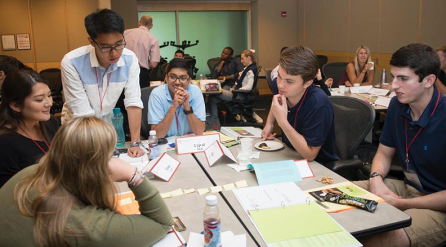 Students participating in mediation training