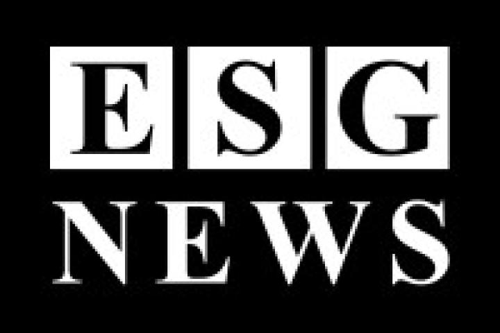 ESG is in black text on white squares, and News is in white text on a black background.
