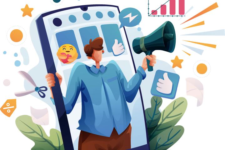 man with megaphone and cellphone