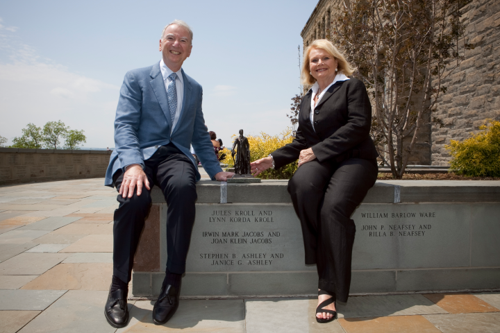 Irwin and Joan Jacobs on the Cornell campus. 