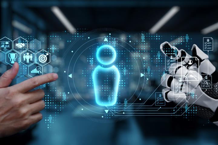 A human hand and robot hand