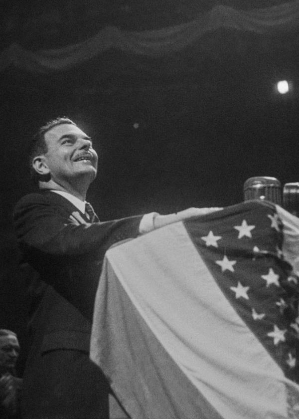 Thomas Dewey, 51st Governor of NY speaking at a Madison Square Garden